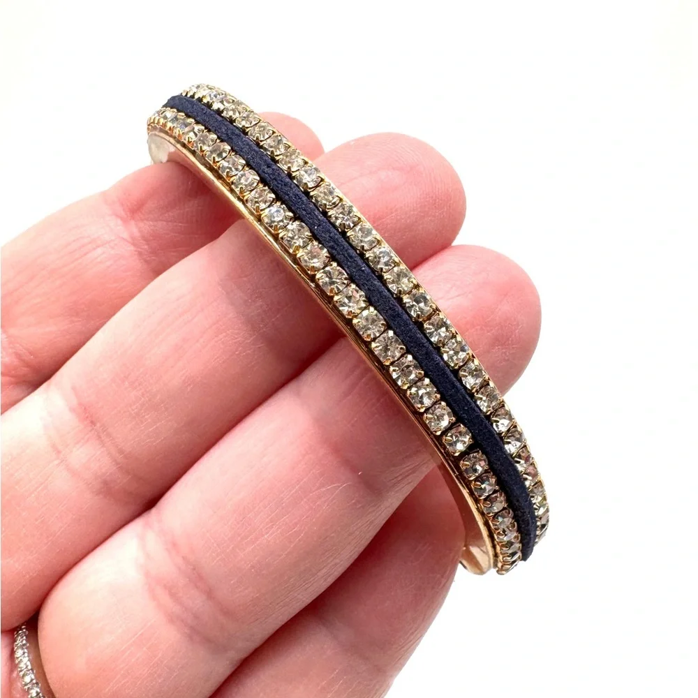 Gennaro Gold-Tone Navy Crystal Pavé Hinged Bangle Bracelet - Picture 5 of 8
